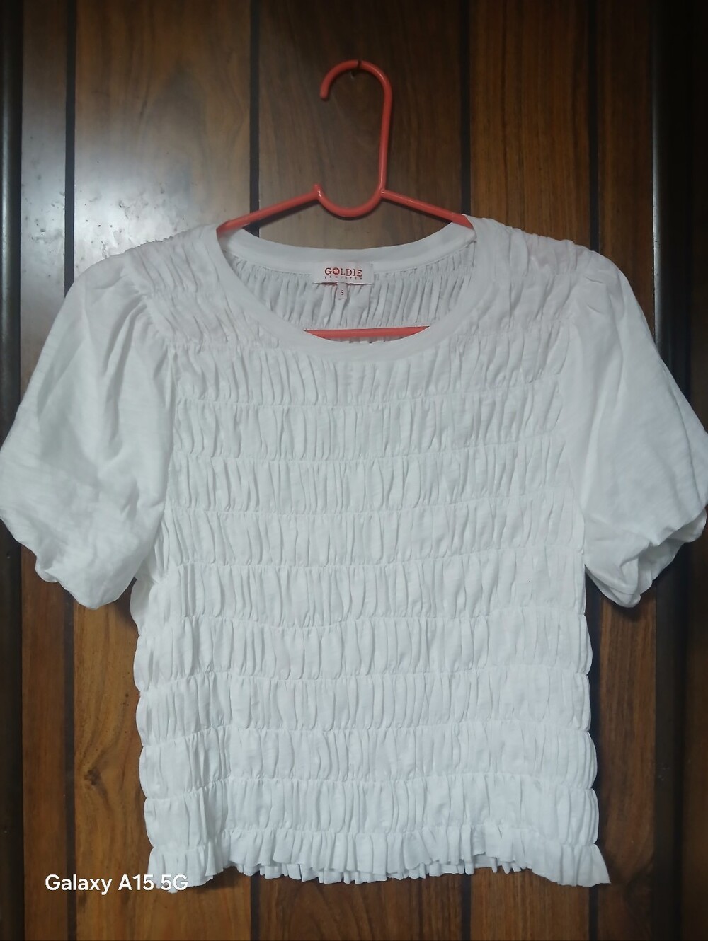 Goldie White Smocked Short Sleeve Tee 100% Pima Cotton